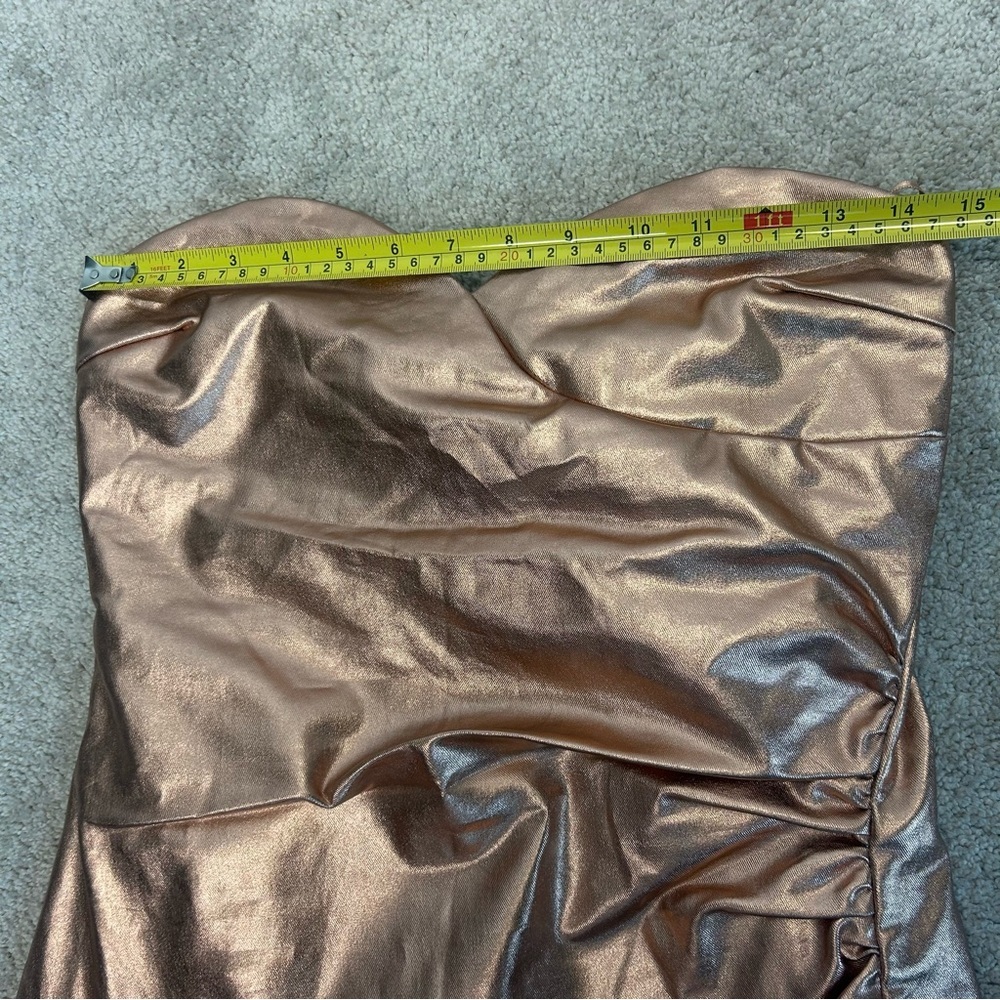Zara rose gold metallic foil faux leather strapless mini dress bodycon Sz M NWOT - Picture 11 of 16
